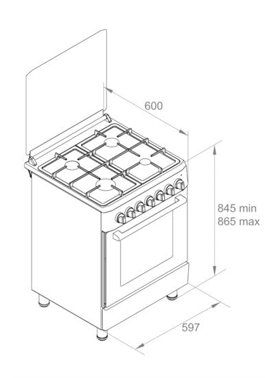 Wiggo WO-E605R(BX) Serie 5 - Gasfornuis - Zwart Rvs