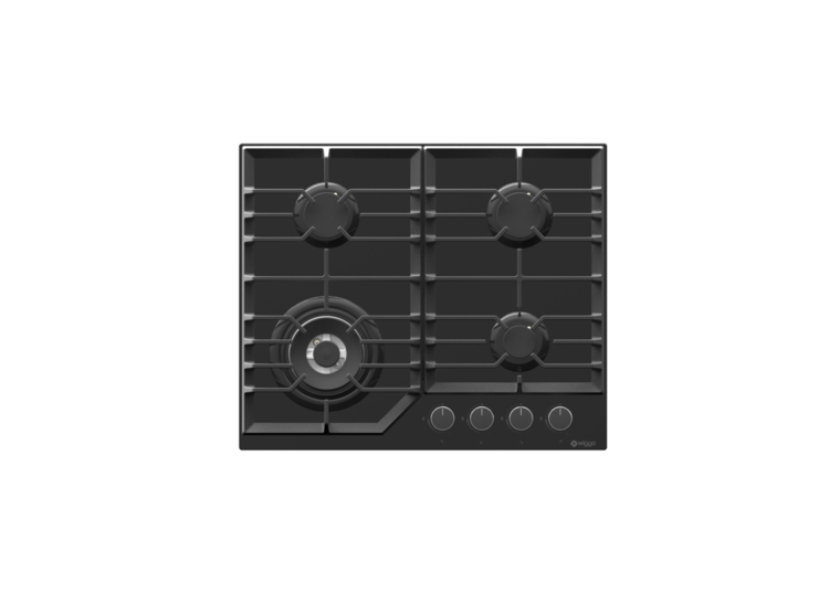 Wiggo WH-G634GL(B) - Inbouw gaskookplaat met Wok - 60cm - Zwart Glas