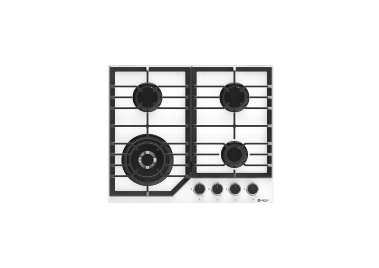 Wiggo WH-G634GL(W) - Inbouw gaskookplaat met Wok - 60cm - Wit Glas