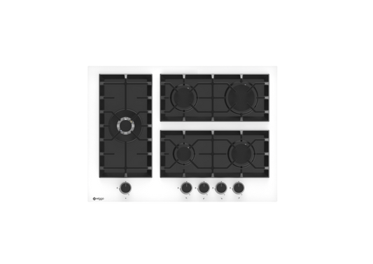 Wiggo WH-G735GR(W) - Inbouw gaskookplaat met Wok - 70cm - Wit Glas