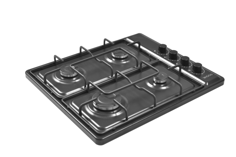 Wiggo WH-G604F(B) - Vrijstaande gaskookplaat - 4 kookzones - Zwart